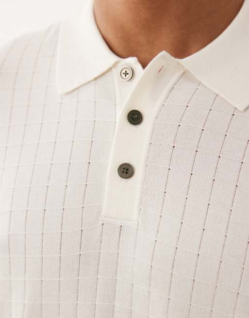 Polo blanco con patrón cuadriculado texturizado de punto de Jack & Jones, 3 de 5