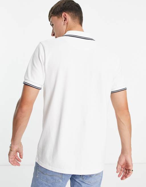 Polo blanco con ribetes y logo de piqué de algodón Barton de Pretty Green - WHITE, 4 de 4