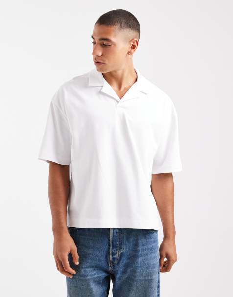 Polo blanco de corte cuadrado extragrande con cuello de solapas de tejido grueso de ASOS DESIGN - view 1