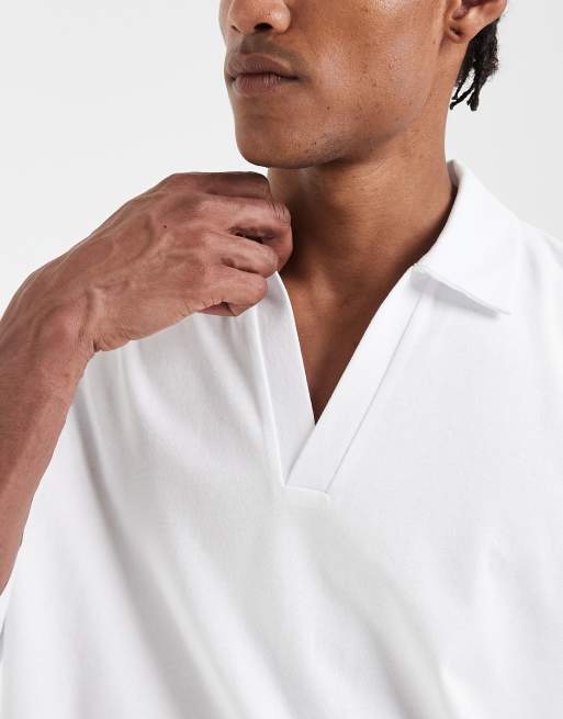 Polo blanco de corte cuadrado extragrande de media manga de tejido grueso de ASOS DESIGN, 4 de 5
