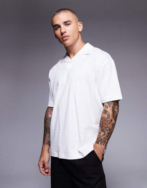 Polo blanco de corte cuadrado holgado de tejido grueso texturizado de ASOS DESIGN - view 1