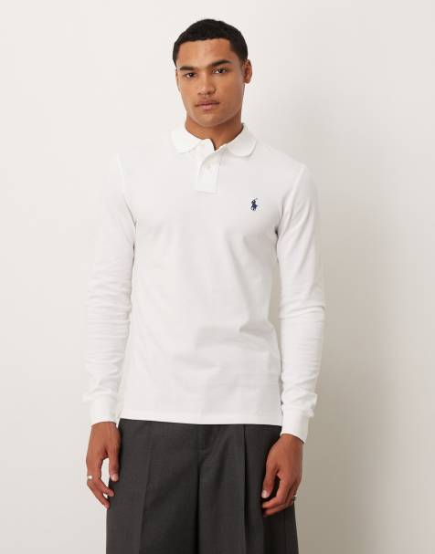 Polo blanco de corte slim y manga larga con logo de piqué de Polo Ralph Lauren - view 1