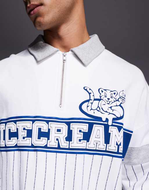 Polo blanco de manga larga con cremallera corta y logo de punto de ICECREAM, 5 de 5