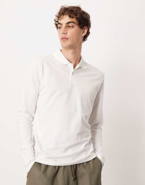 Polo blanco de manga larga de piqué Essentials de ASOS DESIGN - view 1