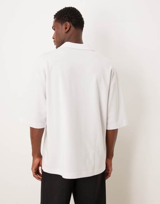 Polo blanco extragrande de media manga con cuello de solapas de tejido grueso suave de ASOS DESIGN, 5 de 5
