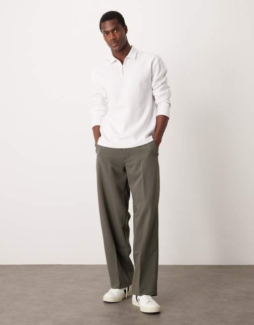 Polo blanco holgado de manga larga con cremallera de tejido entrelazado premium de ASOS DESIGN , 4 de 4