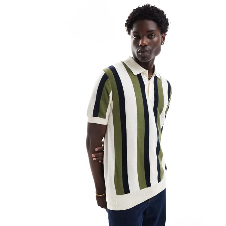 Polo blanco hueso a rayas verticales anchas de Ben Sherman ClassicfuncenterShops clothing footwear accessories polo shirts