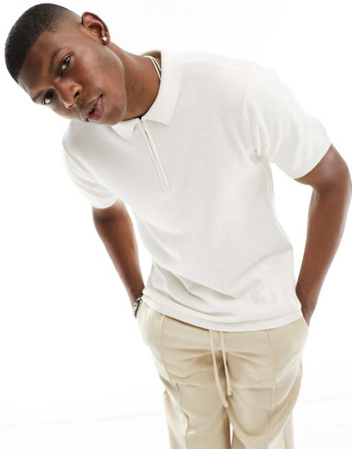 Polo blanco hueso con cremallera de punto de Another Influence