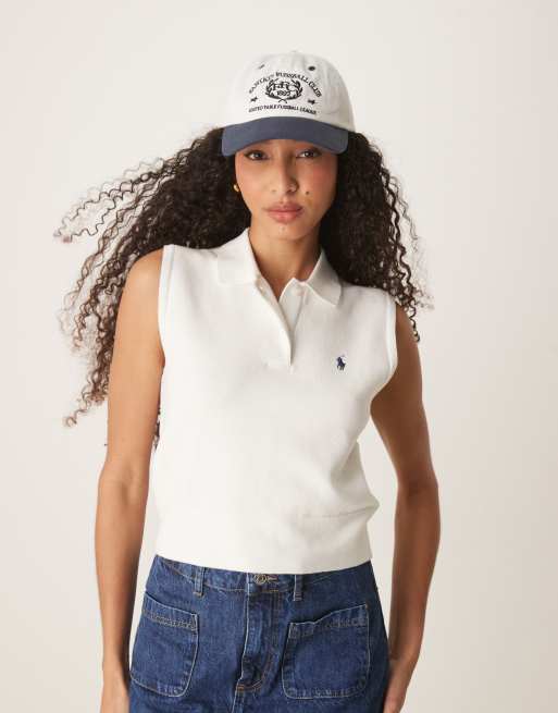 Polo blanco sin mangas con logo de icono de punto de Polo Ralph Lauren