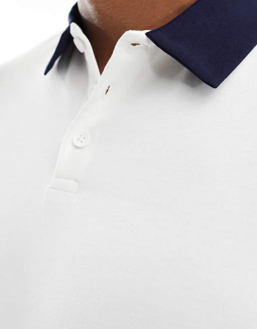 Polo blanco y azul extragrande de rugby de manga larga con diseño de paneles cosidos de ASOS DESIGN, 2 de 4