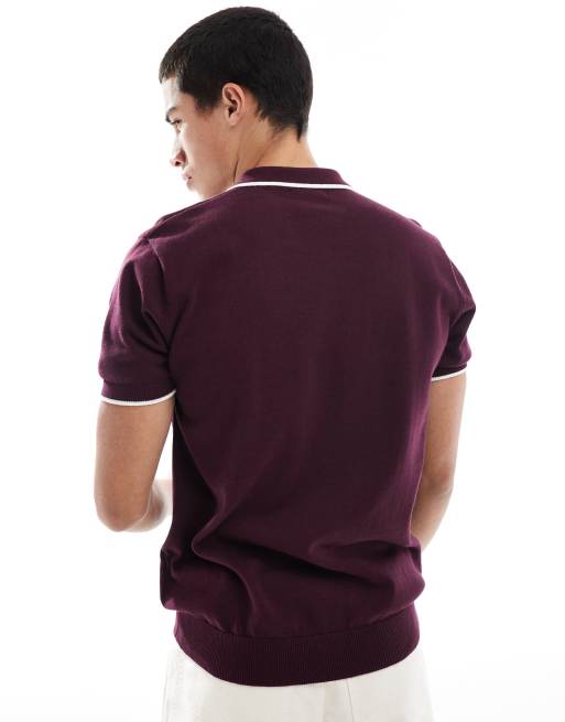 Polo burdeos con ribetes en contraste de punto de Brave Soul, 3 de 4