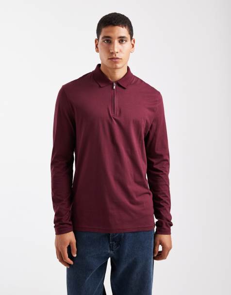 Polo burdeos de manga larga y corte estándar de algodón SUPIMA premium de ASOS DESIGN - view 1