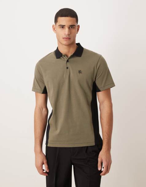 Polo caqui con diseño de paneles y bordado en el pecho de tejido grueso de ASOS DESIGN - view 1