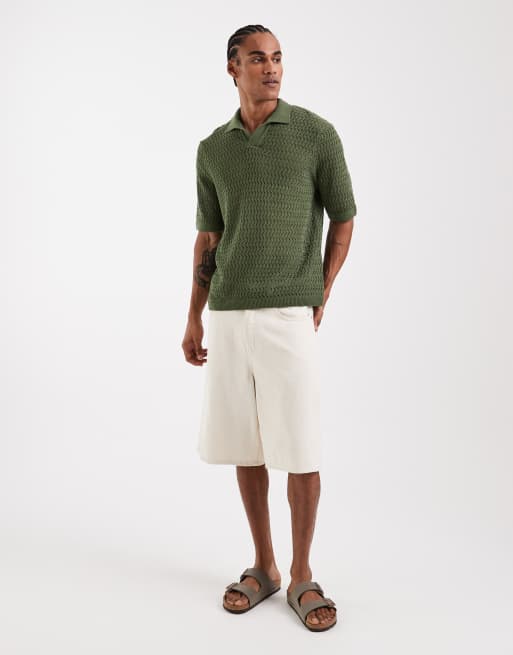 Polo caqui con muesca en el cuello de punto calado de ONLY & SONS, 2 de 5