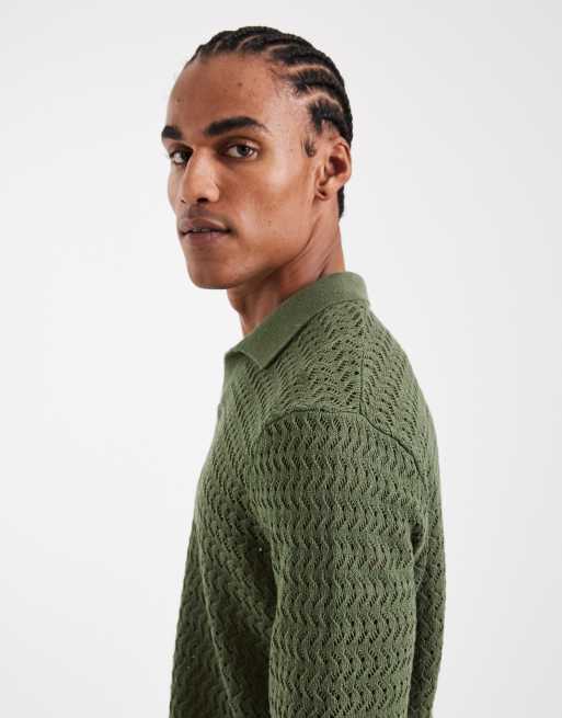 Polo caqui con muesca en el cuello de punto calado de ONLY & SONS, 4 de 5