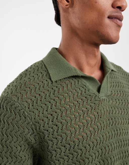 Polo caqui con muesca en el cuello de punto calado de ONLY & SONS, 5 de 5