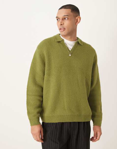 Polo caqui extragrande con muesca en el cuello de punto cepillado de ASOS DESIGN - view 1