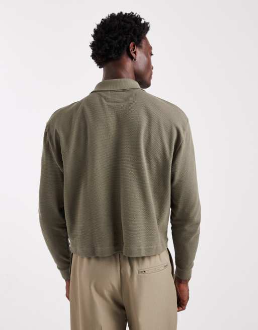 Polo caqui extragrande con muesca en el cuello de tejido grueso texturizado de ASOS DESIGN, 3 de 5