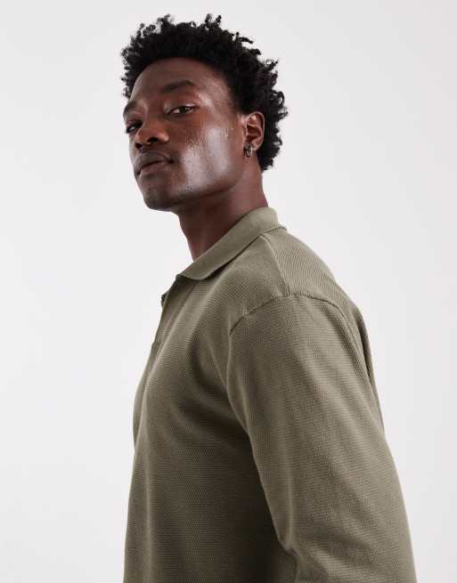 Polo caqui extragrande con muesca en el cuello de tejido grueso texturizado de ASOS DESIGN, 4 de 5