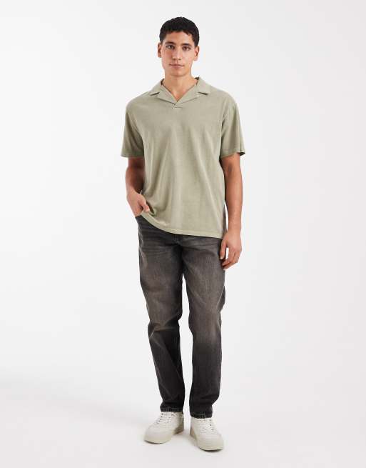 Polo caqui tintado holgado con cuello de solapas de tejido grueso de ASOS DESIGN , 2 de 5