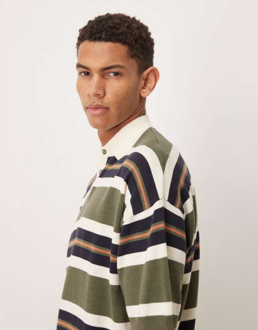 Polo caqui y azul marino a rayas holgado de punto de ASOS DESIGN, 4 de 5