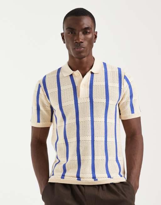 Polo color arena descolorido a rayas de punto 100% de algodón de BLEND