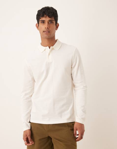 Polo color crema básico de manga larga de piqué de ASOS DESIGN - view 1