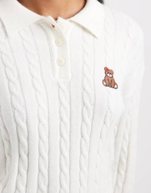 Polo color crema con bordado de oso de peluche de punto de ONLY, 3 de 4