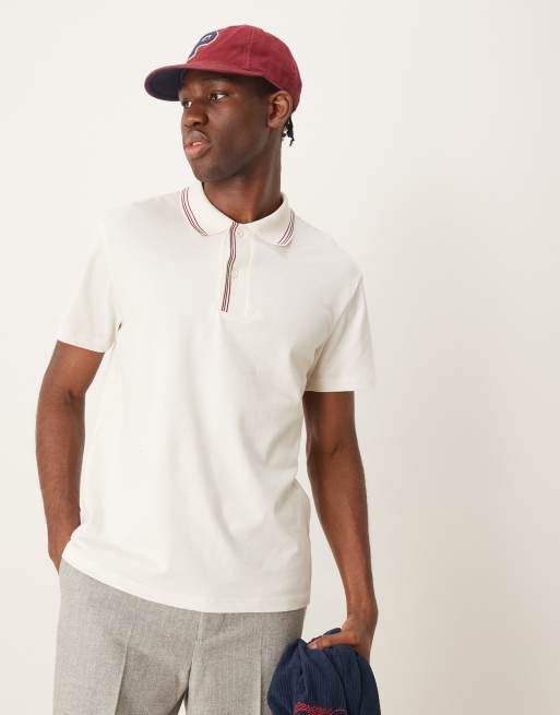 Polo color crema con detalle de ribetes de ASOS DESIGN