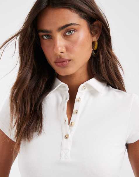 Polo color crema con diseño encogido de puntilla de ASOS DESIGN - view 1