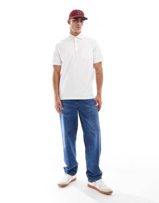 Polo color crema de corte clásico extragrande con bolsillo de mezcla de algodón y lino de Polo Ralph Lauren