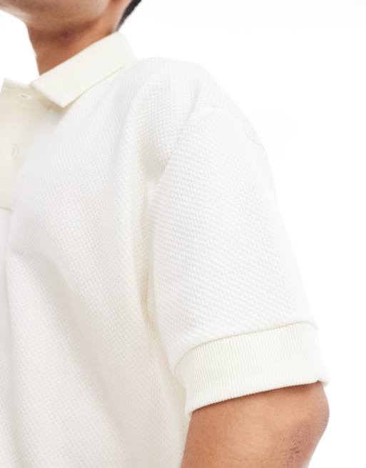 Polo color crema de corte cuadrado extragrande de tejido texturizado de ASOS DESIGN, 3 de 4