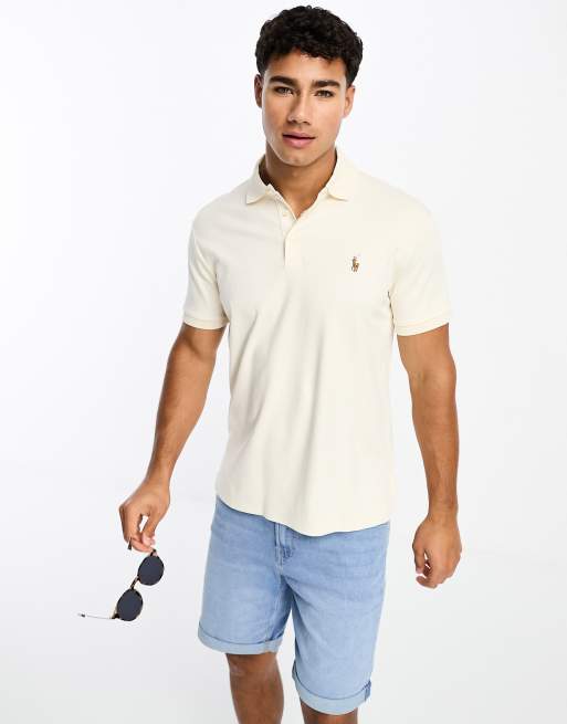 Polo color crema de corte custom con logo de algodón pima de Polo Ralph Lauren