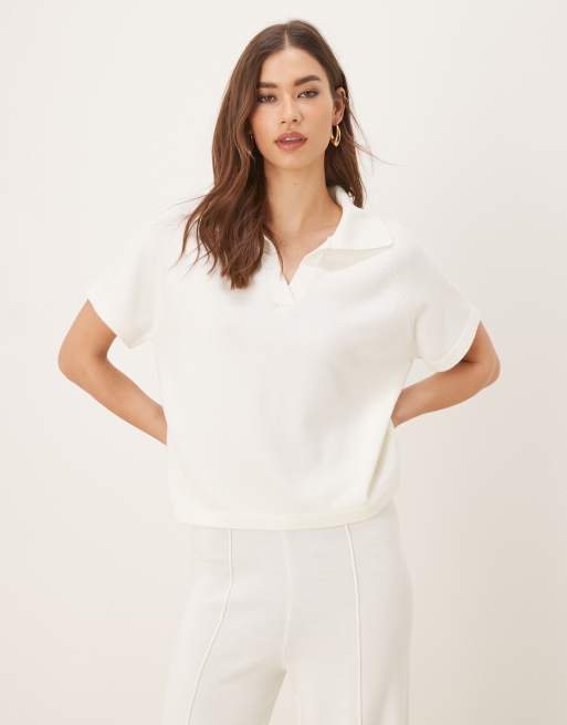 Polo color crema de manga corta de punto de ASOS DESIGN