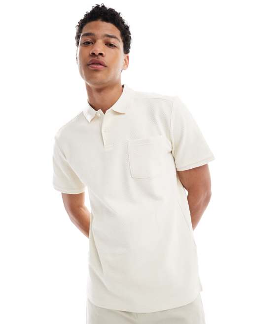 Polo color crema de manga corta de tejido texturizado de ONLY & SONS 