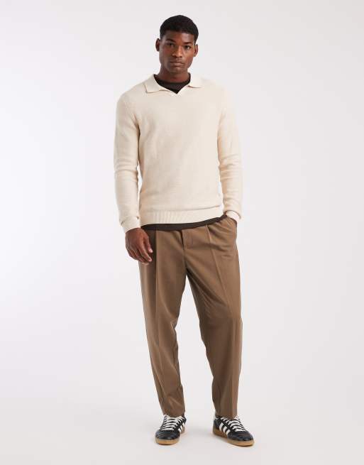 Polo color crema de manga larga de punto de Jack & Jones Premium, 2 de 5