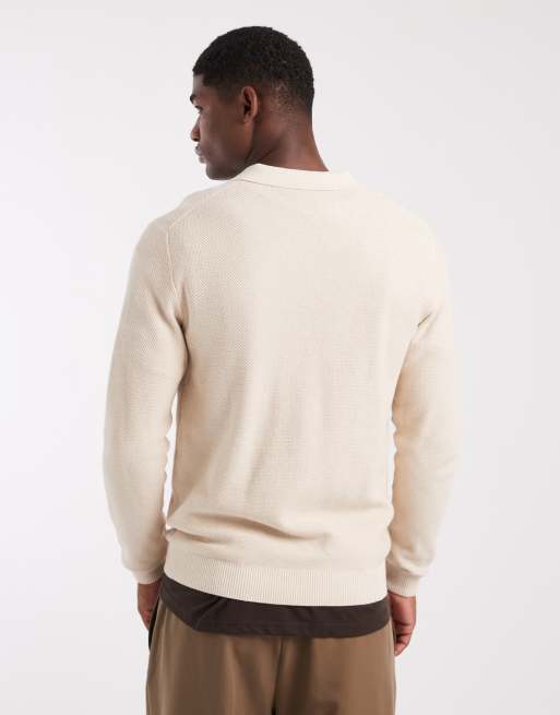 Polo color crema de manga larga de punto de Jack & Jones Premium, 3 de 5