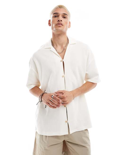 Polo color crema extragrande texturizado de ASOS DESIGN 
