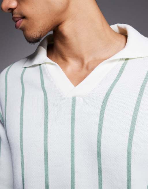 Polo color crudo a rayas holgado con muesca en el cuello de punto de ASOS DESIGN, 5 de 5