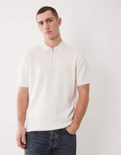 Polo color crudo básico de manga corta con cremallera de punto de ASOS DESIGN