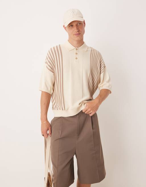 Polo color crudo de corte cuadrado extragrande con detalle a rayas en contraste de punto de ASOS DESIGN