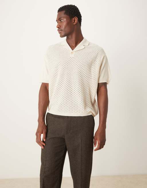 Polo color crudo de corte cuadrado extragrande con textura tridimensional de punto de ASOS DESIGN