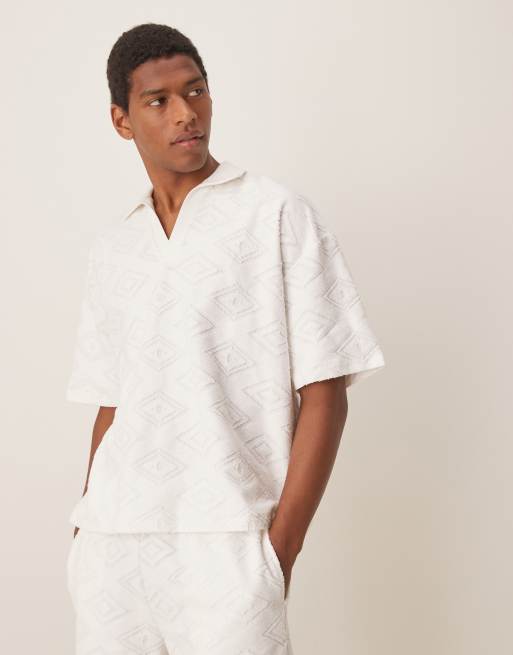 Polo color crudo de corte cuadrado extragrande de jacquard de ASOS DESIGN (parte de un conjunto) 