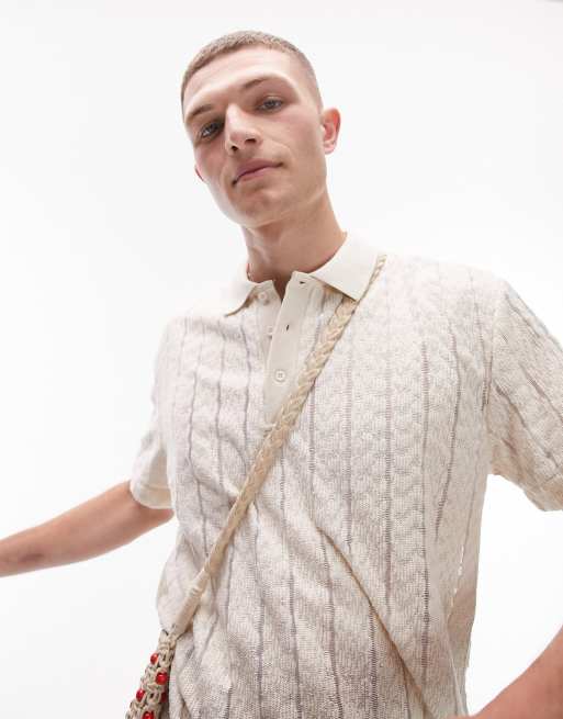 Polo color crudo extragrande de encaje texturizado de Topman