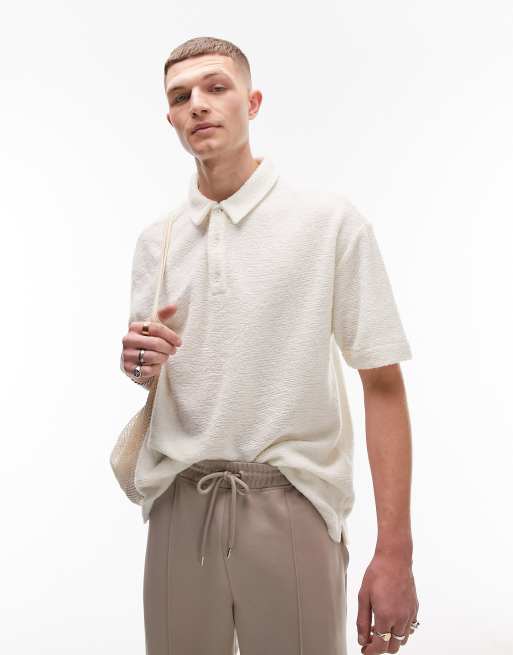 Polo color crudo extragrande de tejido texturizado premium de Topman