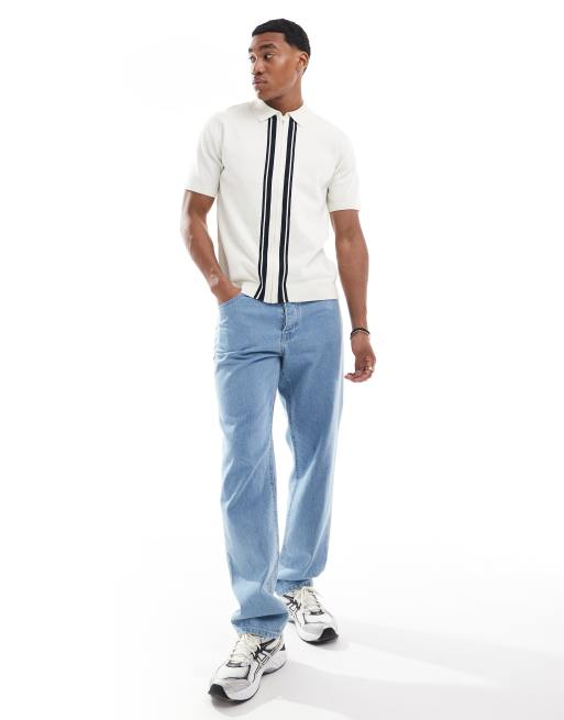 Polo color crudo y azul marino con cremallera de punto de Threadbare, 2 de 4