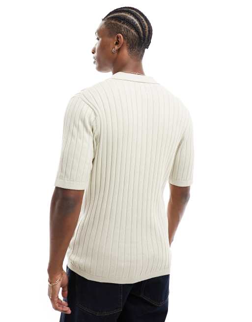 Polo color piedra abotonado de canalé ligero de ASOS DESIGN, 2 de 4