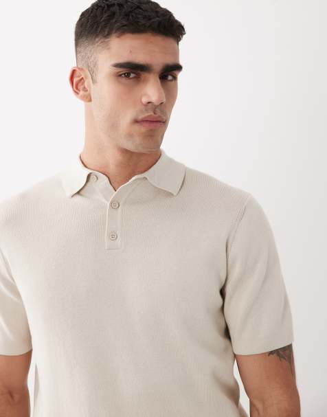 Polo color piedra básico de punto acanalado fino de ASOS DESIGN - view 1