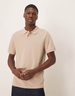 Polo color piedra de piqué de ASOS DESIGN