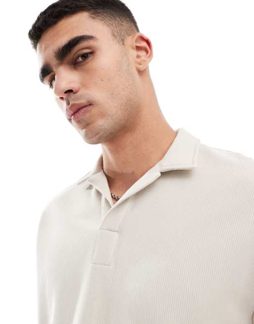 Polo color piedra holgado con cuello de solapas de tejido grueso de ASOS DESIGN, 3 de 4